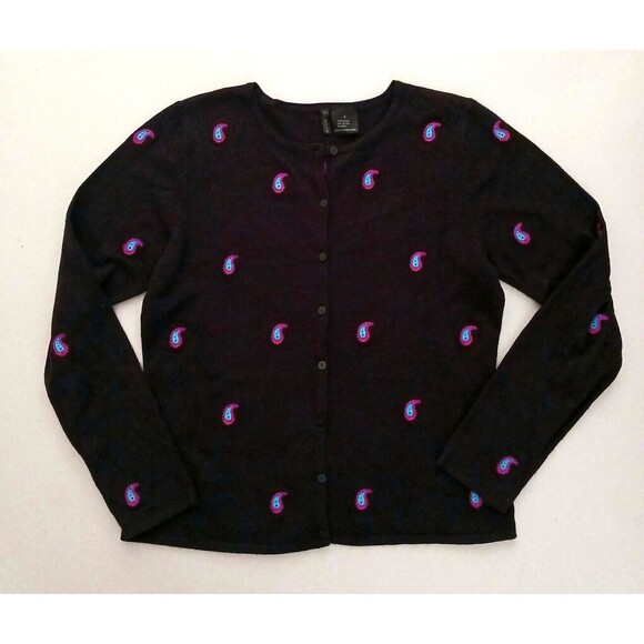 Etoile Isabel Marant Blk Cardigan Ht Pink Turquoise Paisley Sz S Made Hong Kong - Picture 5 of 5